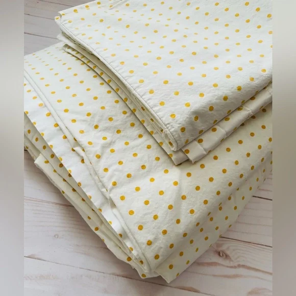 Bedding set vintage Ralph Lauren queen sheets ivory mustard yellow polka dot - Picture 1 of 5